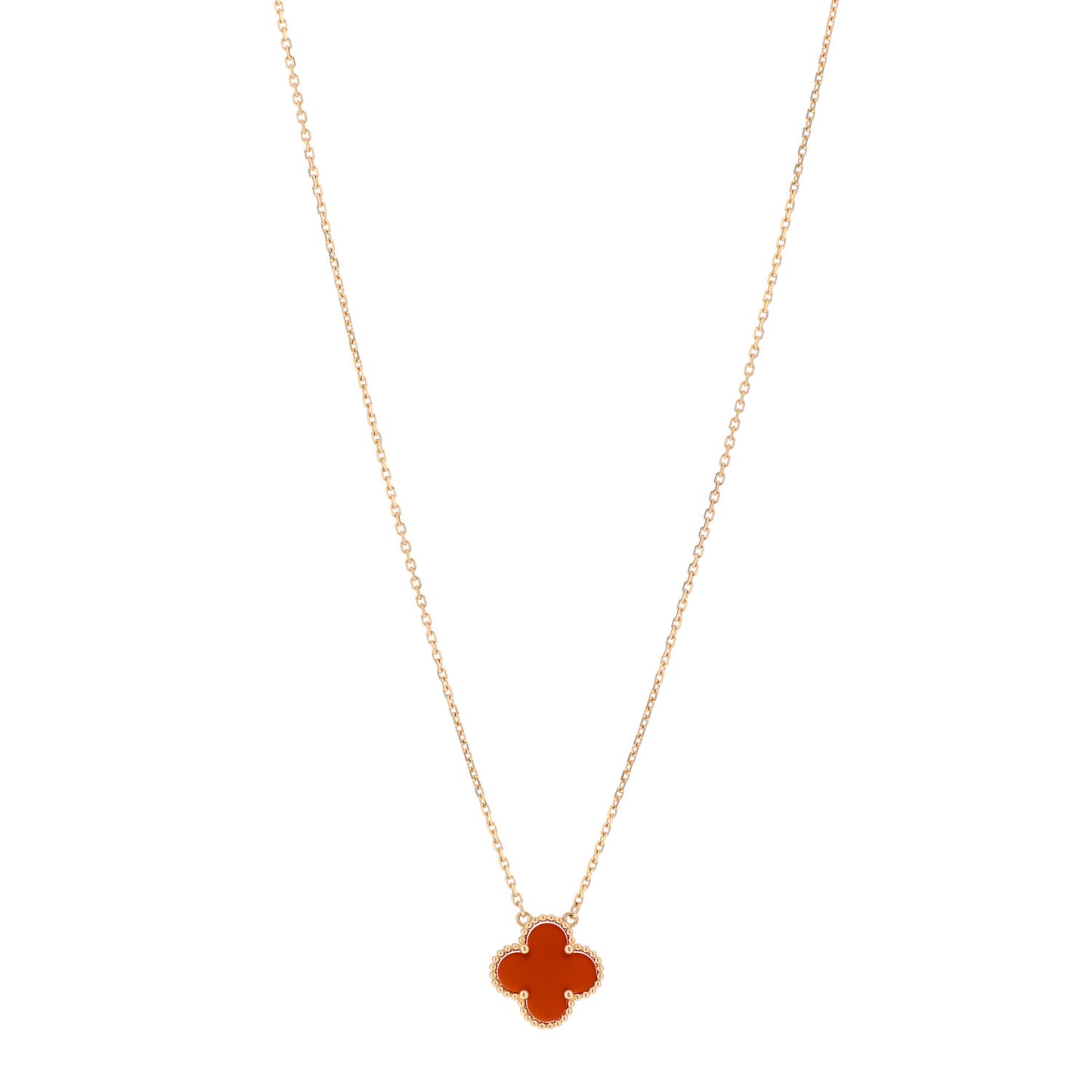 18K Yellow Gold Carnelian Vintage Alhambra Pendant Necklace