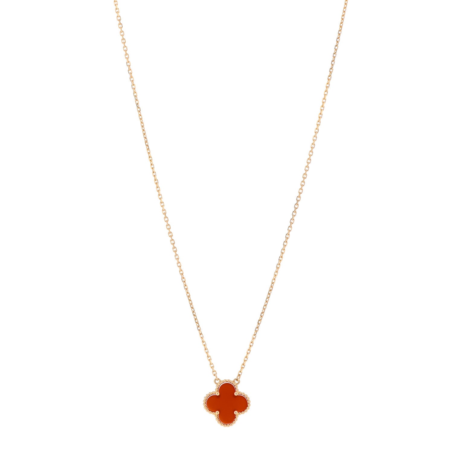 Van Cleef & Arpels 18K Yellow Gold Carnelian Vintage Alhambra Pendant Necklace 1 of 7