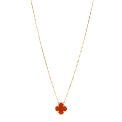 Van Cleef & Arpels 18K Yellow Gold Carnelian Vintage Alhambra Pendant Necklace 1 of 7