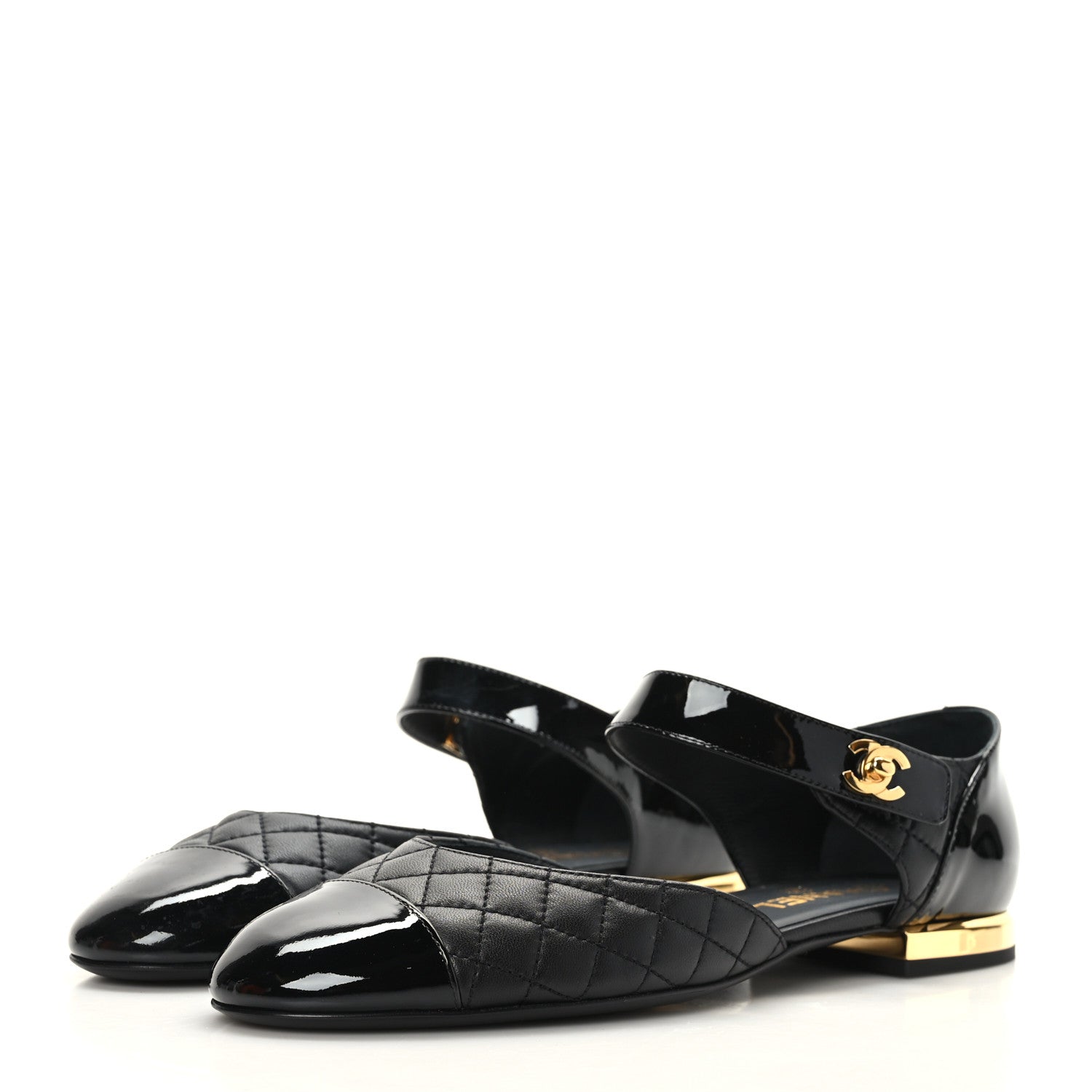 Chanel Patent Lambskin Quilted Cap Toe Ballerina Flats 39.5 Black 3 of 8
