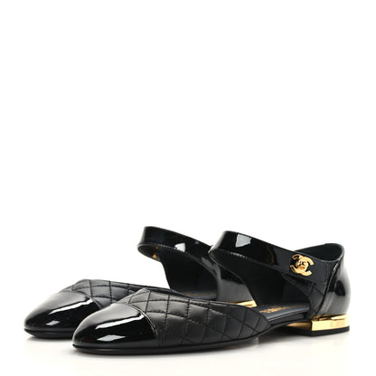 Chanel Patent Lambskin Quilted Cap Toe Ballerina Flats 39.5 Black 3 of 8