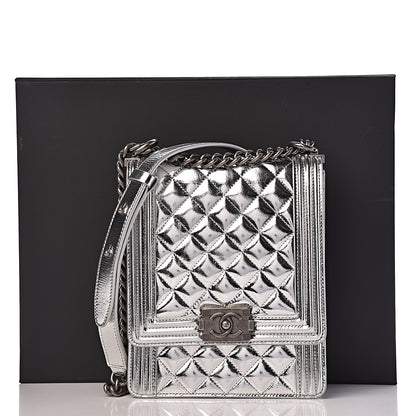 Chanel Metallic Goatskin Quilted North South Boy Flap Silver 11 of 11