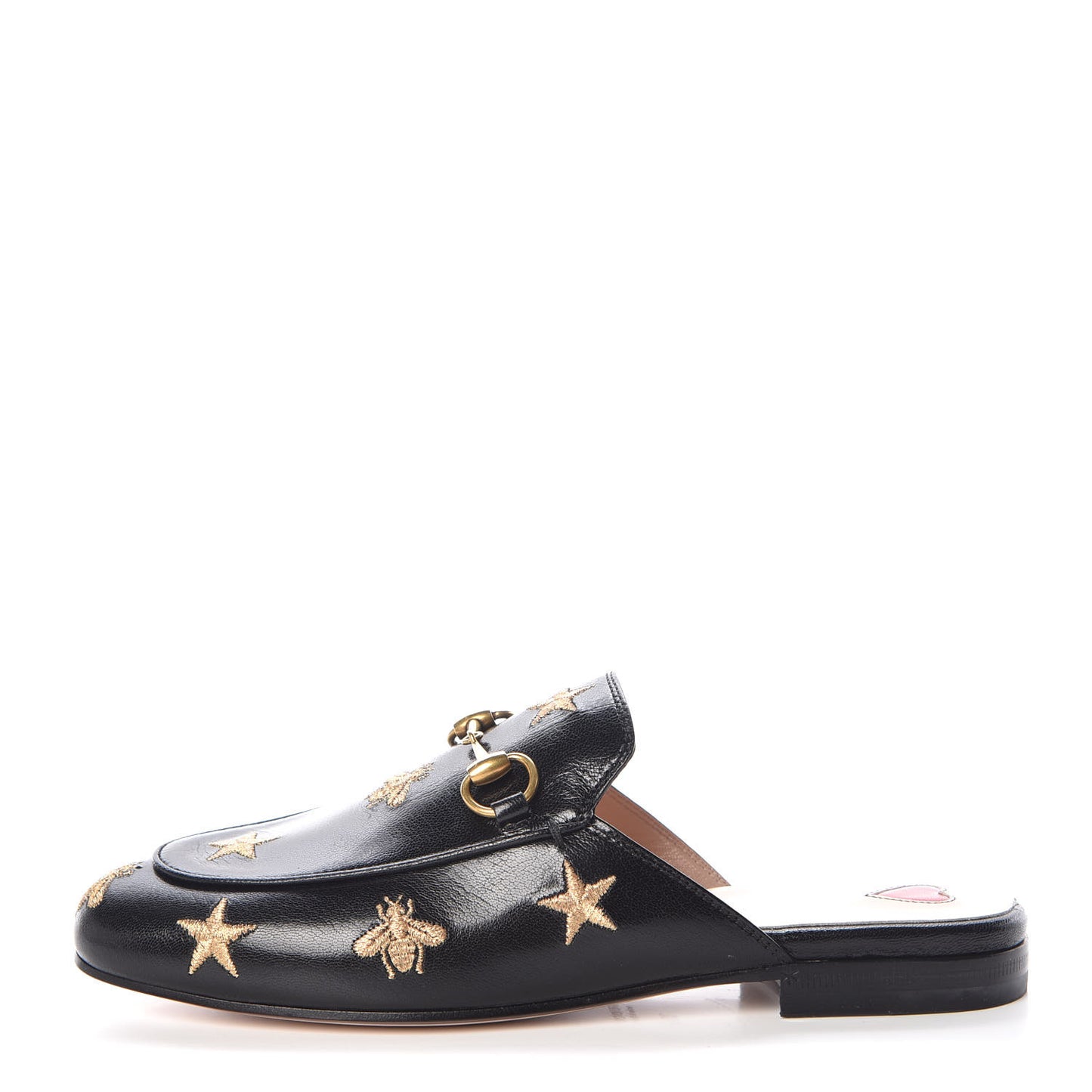 Goatskin Bee Star Embroidered Womens Princetown Slippers 35 Black