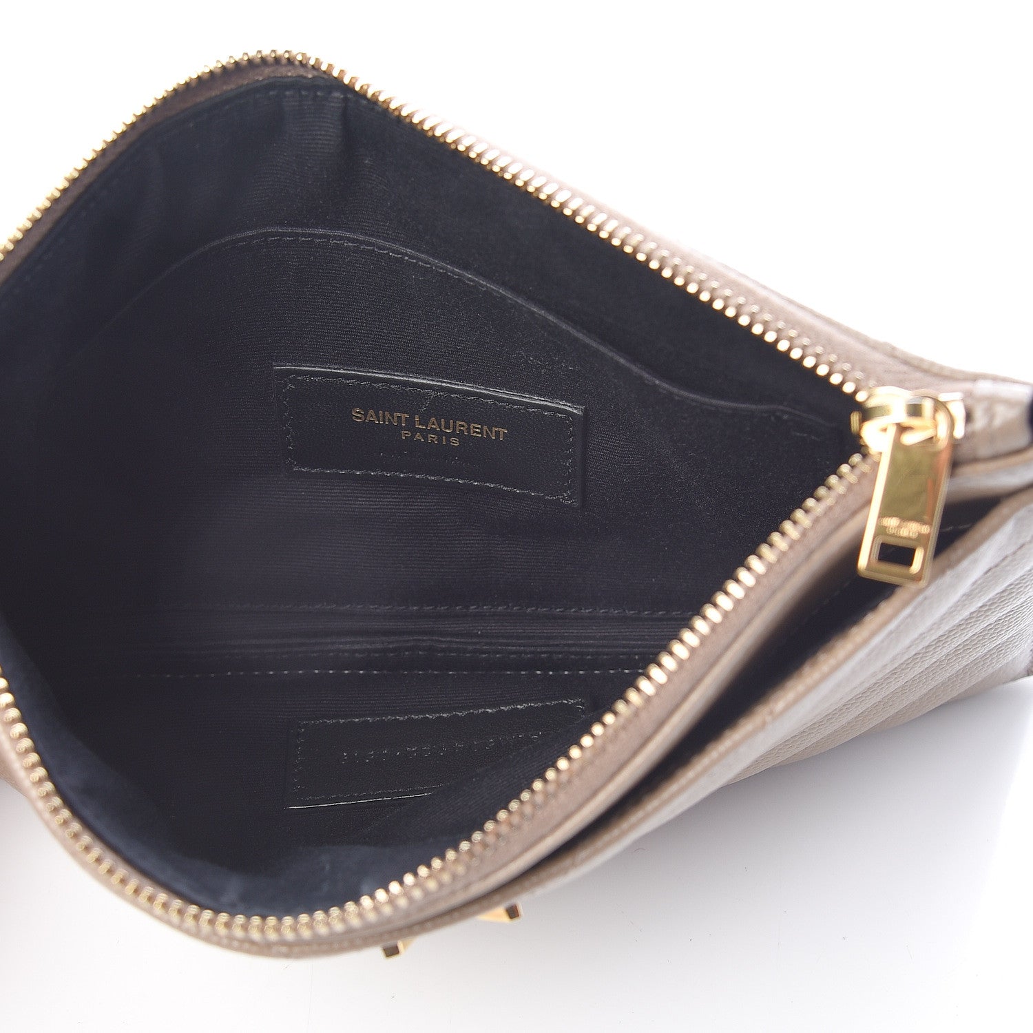 Saint Laurent Grain De Poudre Chevron Monogram Bill Pouch Taupe 5 of 7