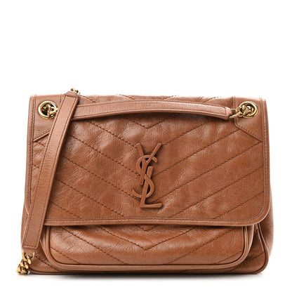 Saint Laurent Crinkled Calfskin Matelasse Monogram Medium Niki Chain Satchel Caramel 1 of 9