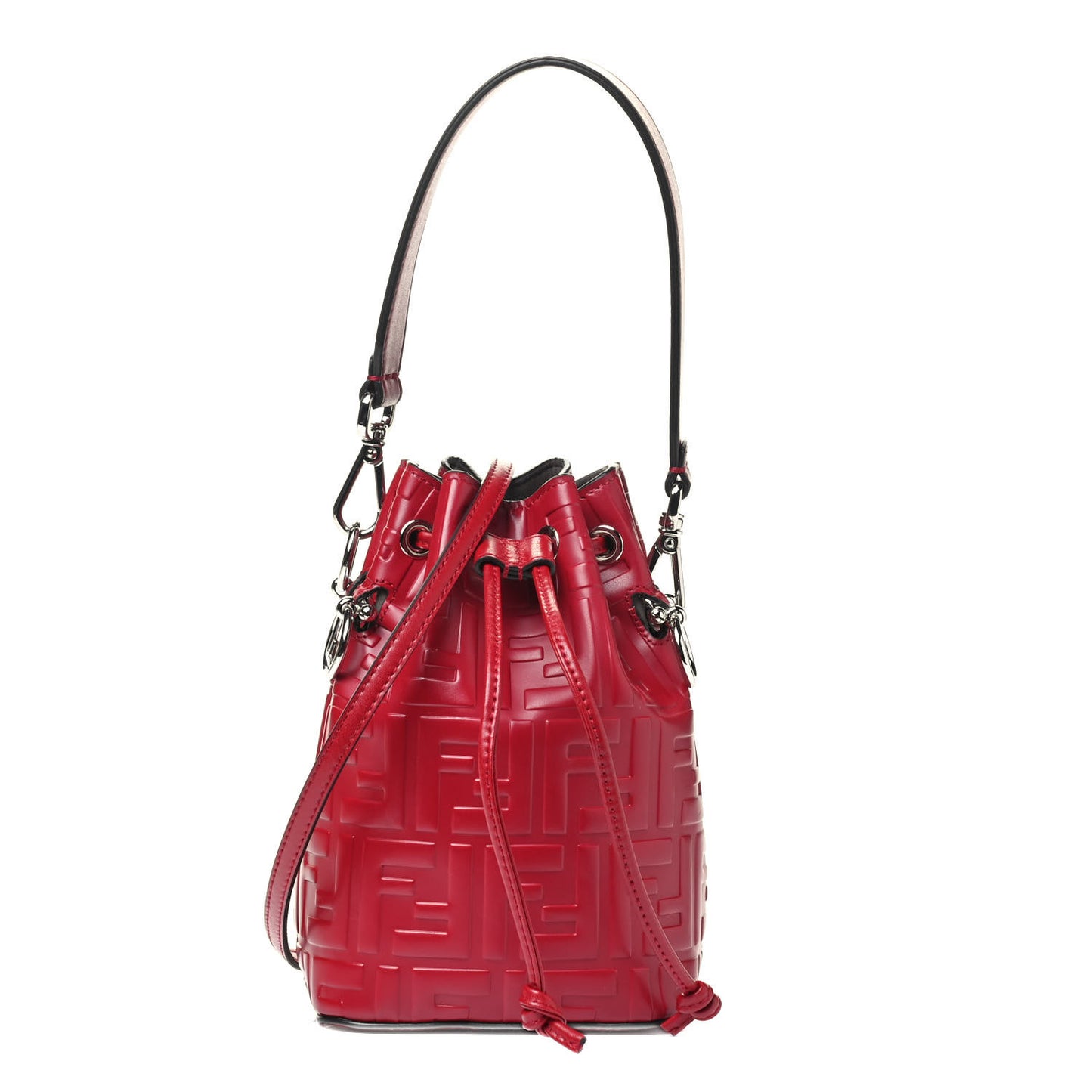 Vitello Liberty F is Fendi FF 1974 Embossed Mini Mon Tresor Bucket Bag Fragola