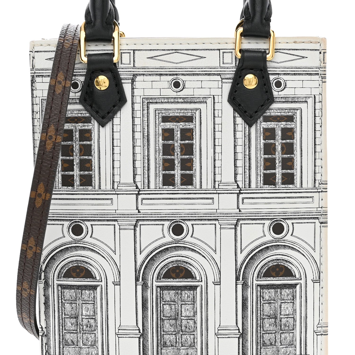 Louis Vuitton X FORNASETTI Calfskin Architettura Petit Sac Plat Black White 7 of 9