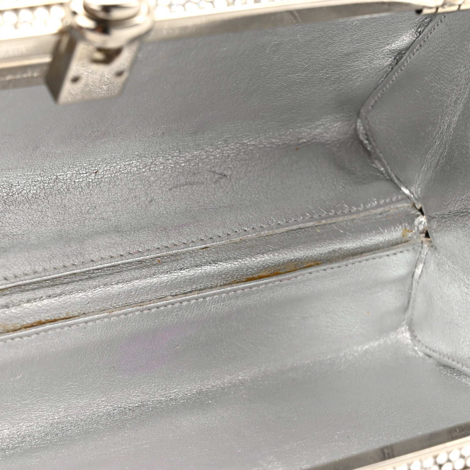 Judith Leiber Swarovski Crystal Top Handle Minaudiere Clutch Silver 10 of 16