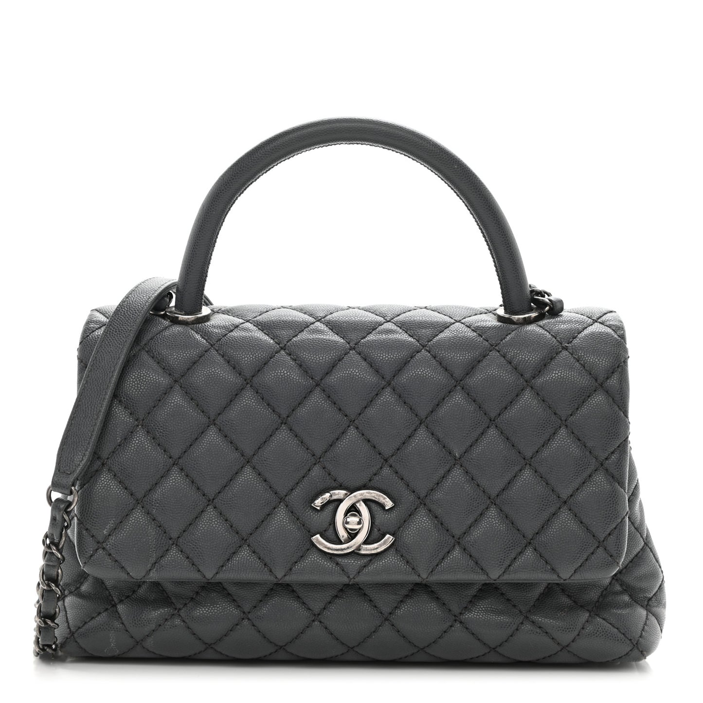 Caviar Quilted Small Coco Handle Flap Grey