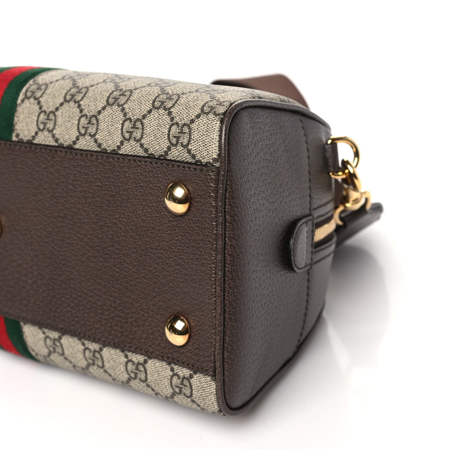 GG Supreme Monogram Textured Dollar Calfskin Web Medium Ophidia Top Handle Bowler Bag Beige Ebony New Acero