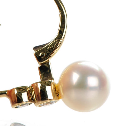 Mikimoto 18K Yellow Gold Diamond 7.5mm Pearl Drop Earrings 3 of 5