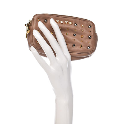 Miu Miu Nappa Studded Double Zip Pouch Cammeo 2 of 12
