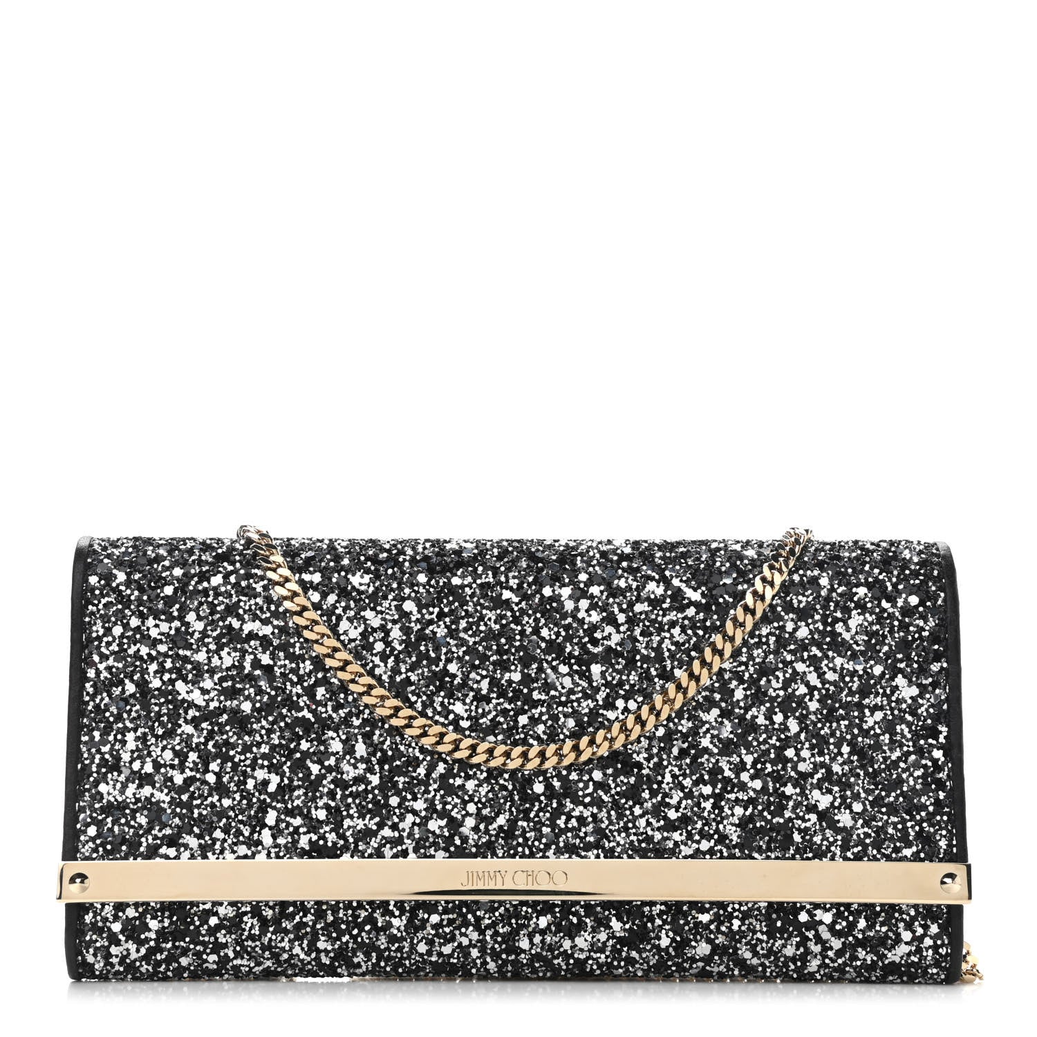 Jimmy Choo Glitter Milla Wallet on Chain Black 1 of 10