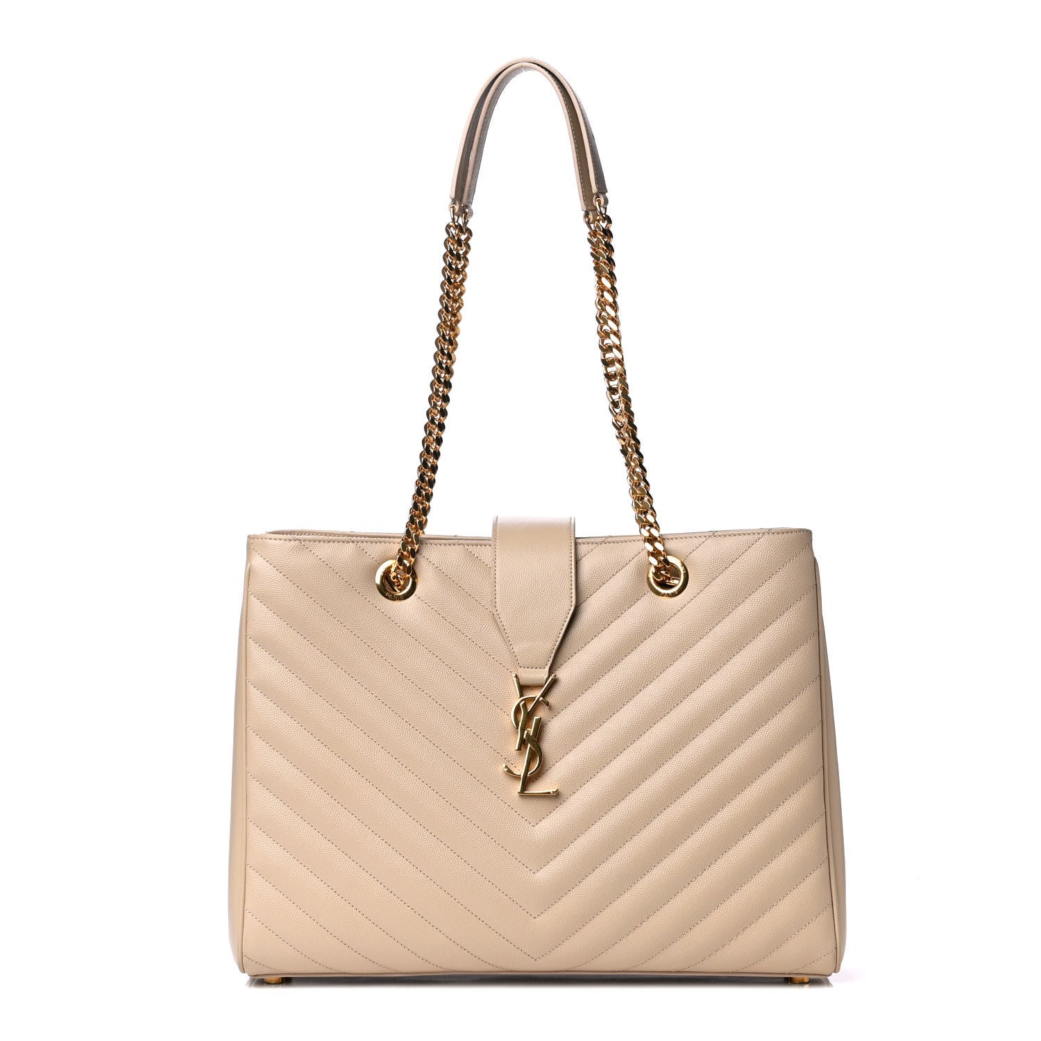 Saint Laurent Grain De Poudre Matelasse Chevron Monogram Shopping Bag Nude Powder 1 of 5