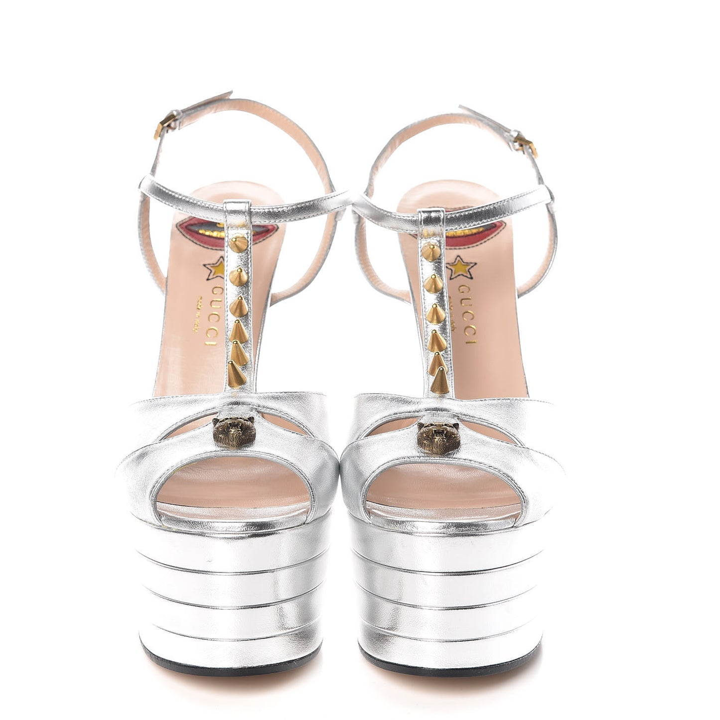 Nappa Silk Angel T-Strap Platform High Heel Sandals 40 Argento