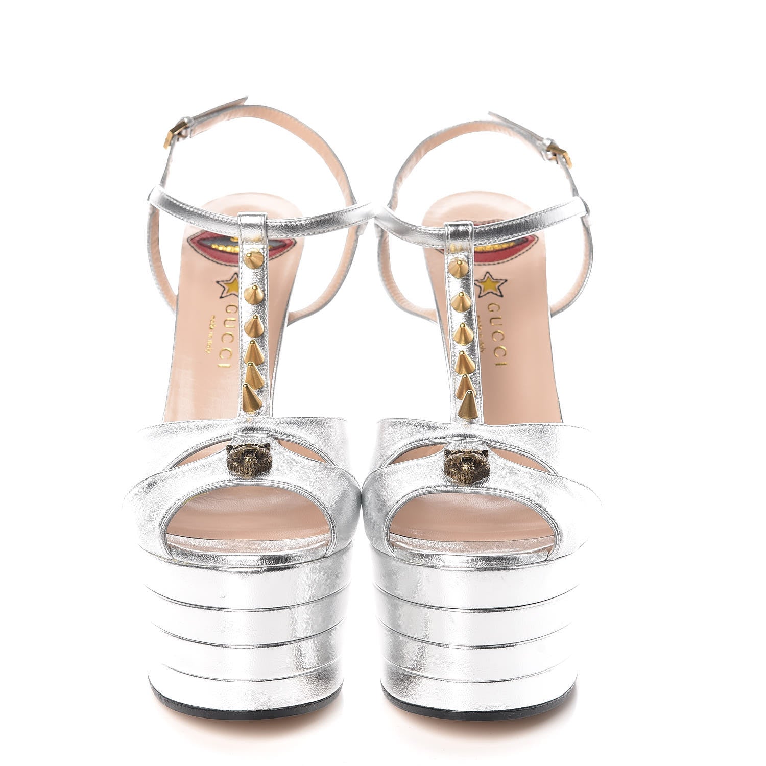 Gucci Nappa Silk Angel T-Strap Platform High Heel Sandals 40 Argento 2 of 10