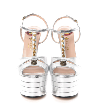 Gucci Nappa Silk Angel T-Strap Platform High Heel Sandals 40 Argento 2 of 10
