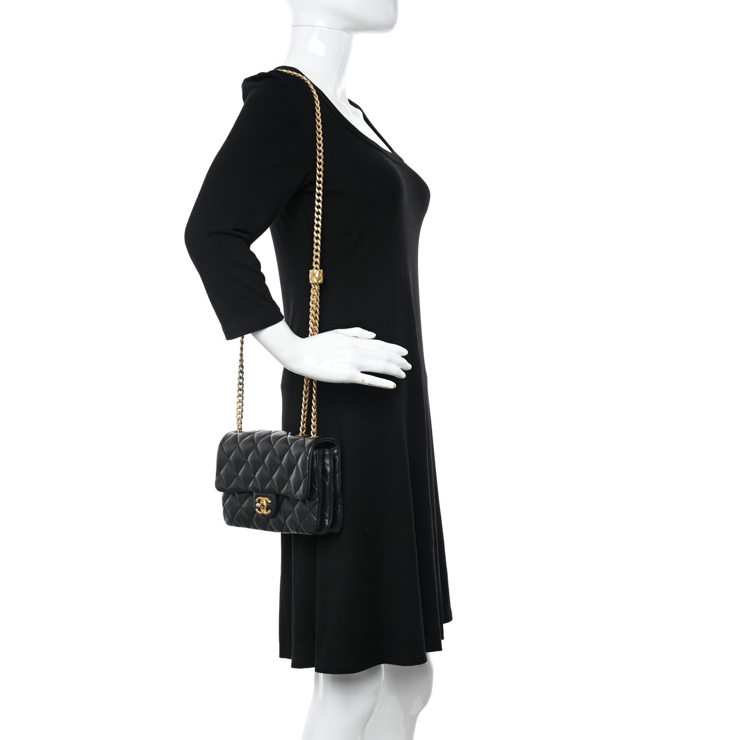 Lambskin Quilted Small Pillow Crush Flap Black