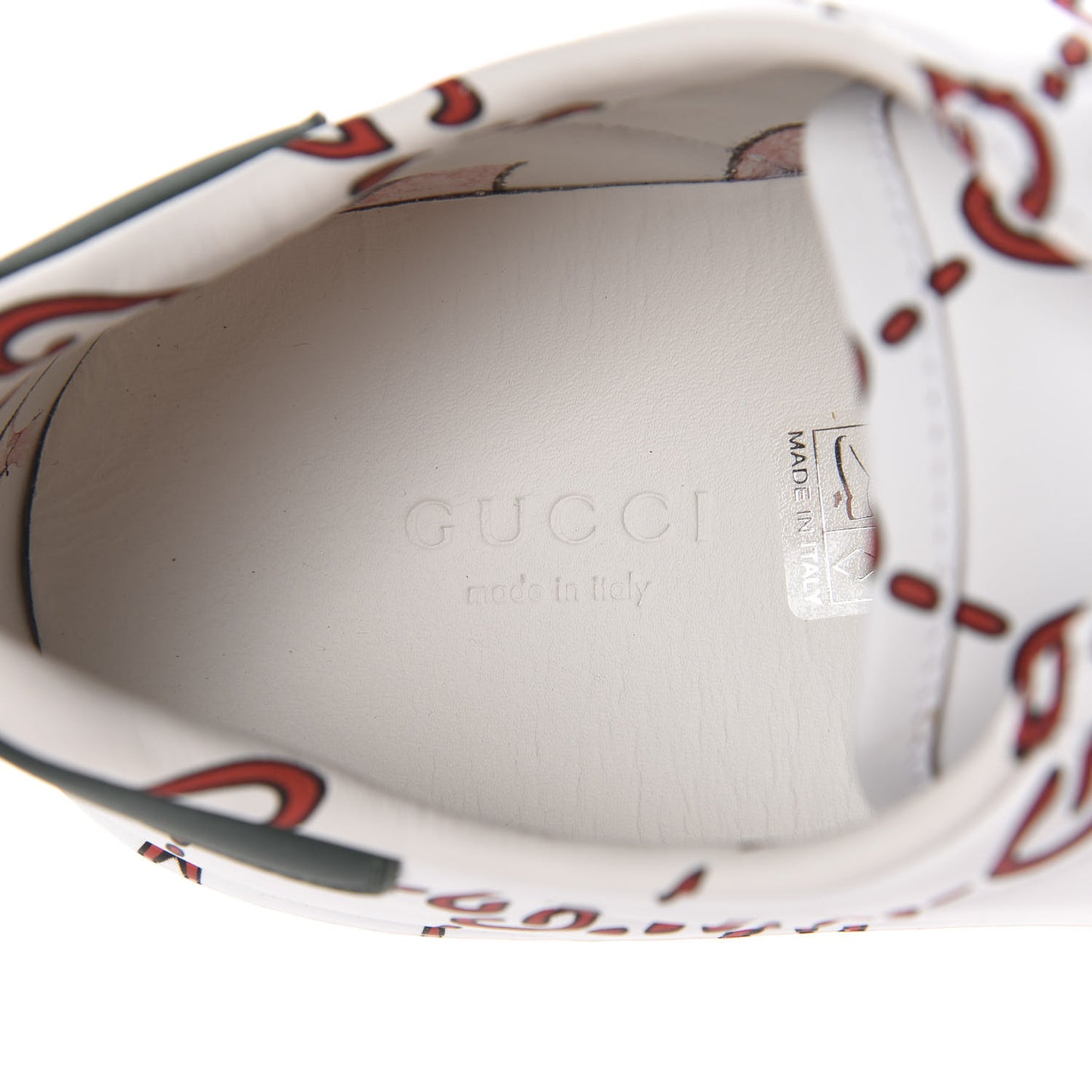 Calfskin GucciGhost Print Womens Ace Sneakers 39.5 White Hibiscus Red