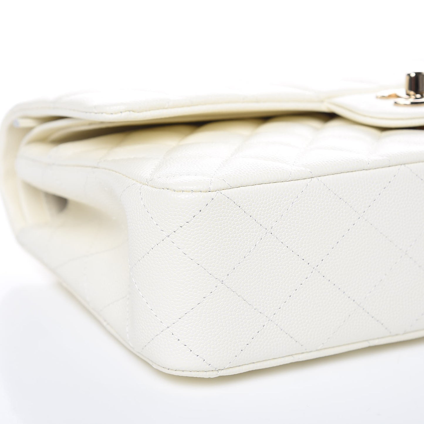 Caviar Quilted Medium Double Flap White