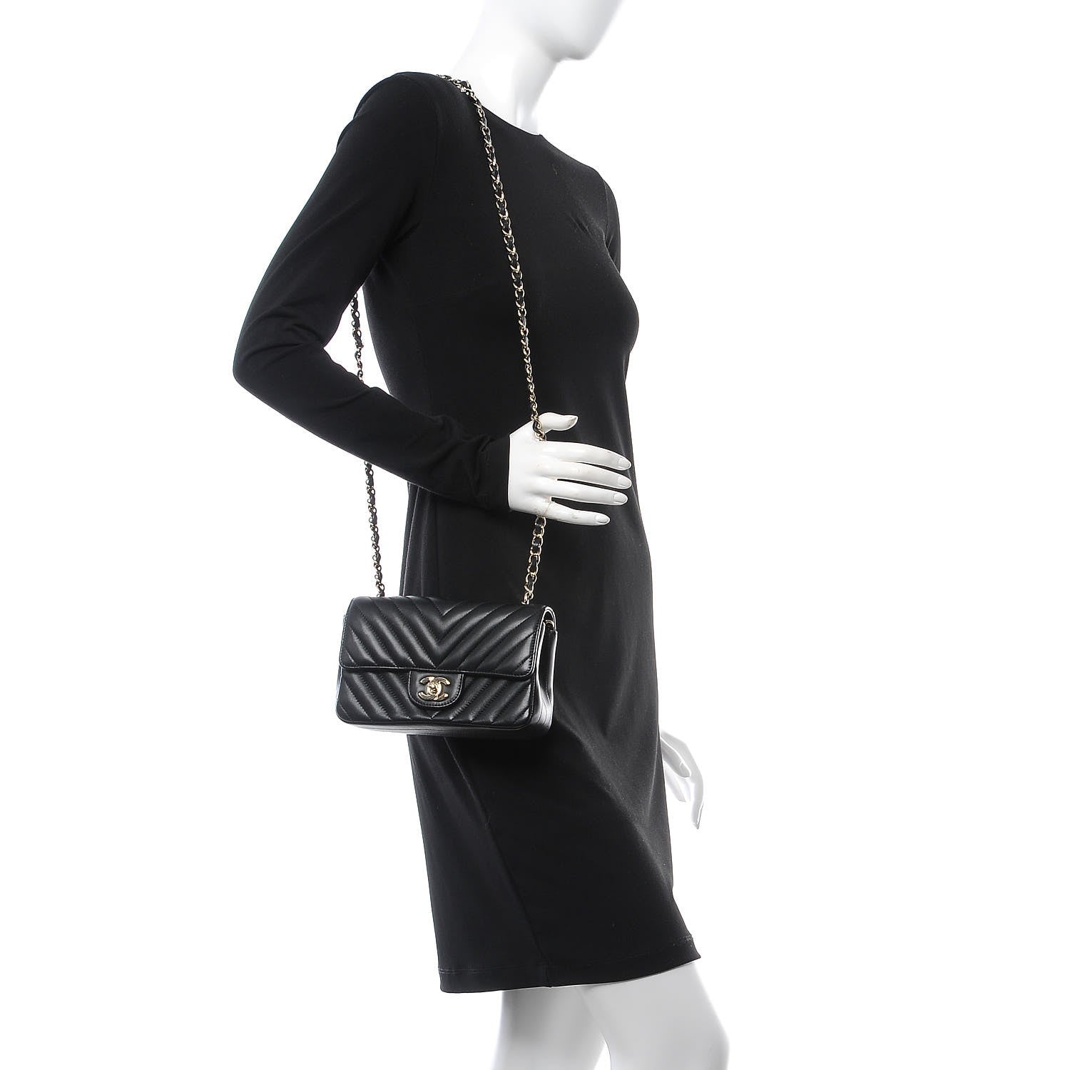 Chanel Lambskin Chevron Quilted Mini Rectangular Flap Black 2 of 13