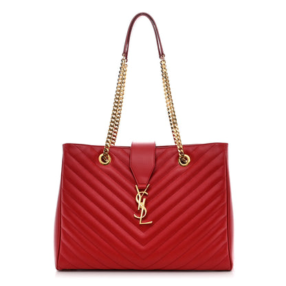 Saint Laurent Grain De Poudre Matelasse Chevron Monogram Shopping Bag Red 1 of 10