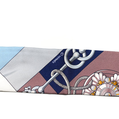 Hermes Silk Cliquetis Twilly Marine White Marron 3 of 4