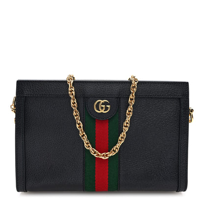 Gucci Calfskin GG Web Small Ophidia Chain Shoulder Bag Black 1 of 11