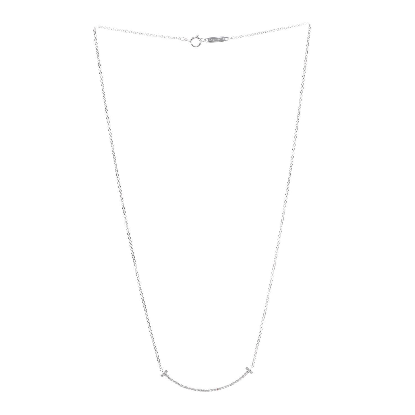 18K White Gold Diamond Small T Smile Pendant Necklace