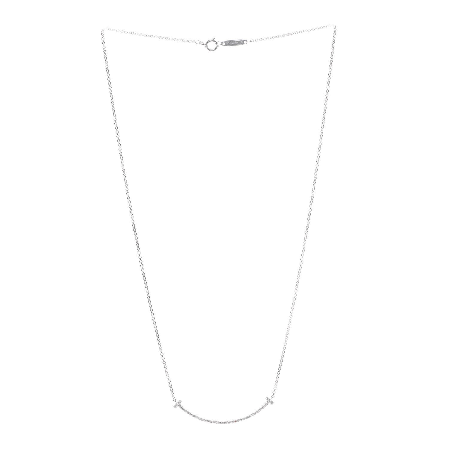 Tiffany 18K White Gold Diamond Small T Smile Pendant Necklace 3 of 6