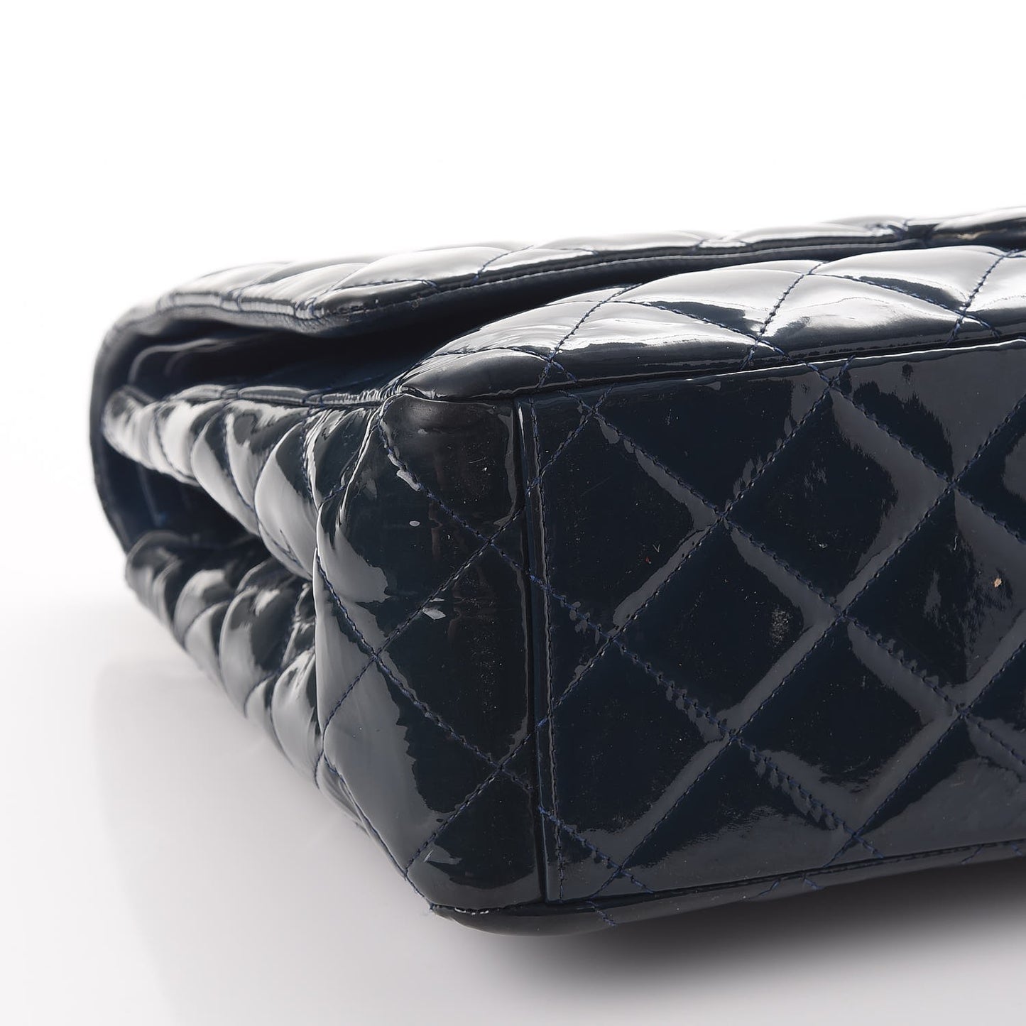 Patent Quilted Maxi Double Flap Navy Blue