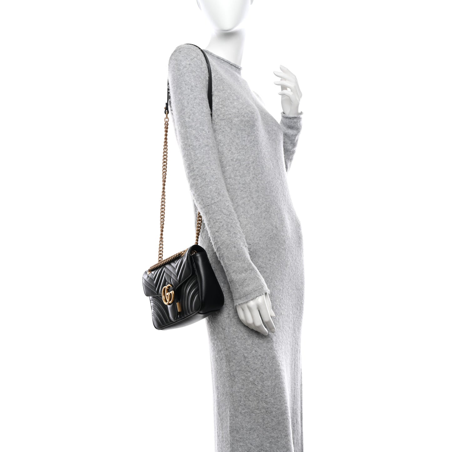 Calfskin Matelasse Small GG Marmont Shoulder Bag Black