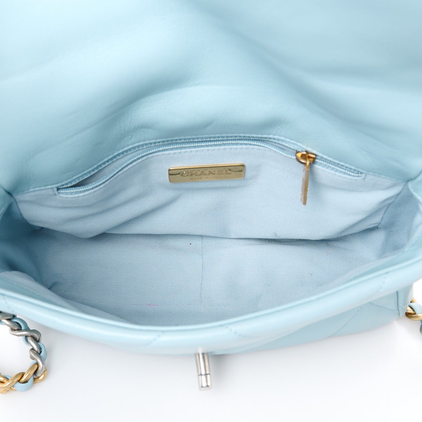 Lambskin Quilted Medium Chanel 19 Flap Light Blue