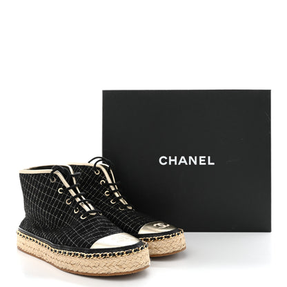 Chanel Tweed Lambskin Chain Lace Up High Top Espadrille Sneakers 36 Black Gold 9 of 9