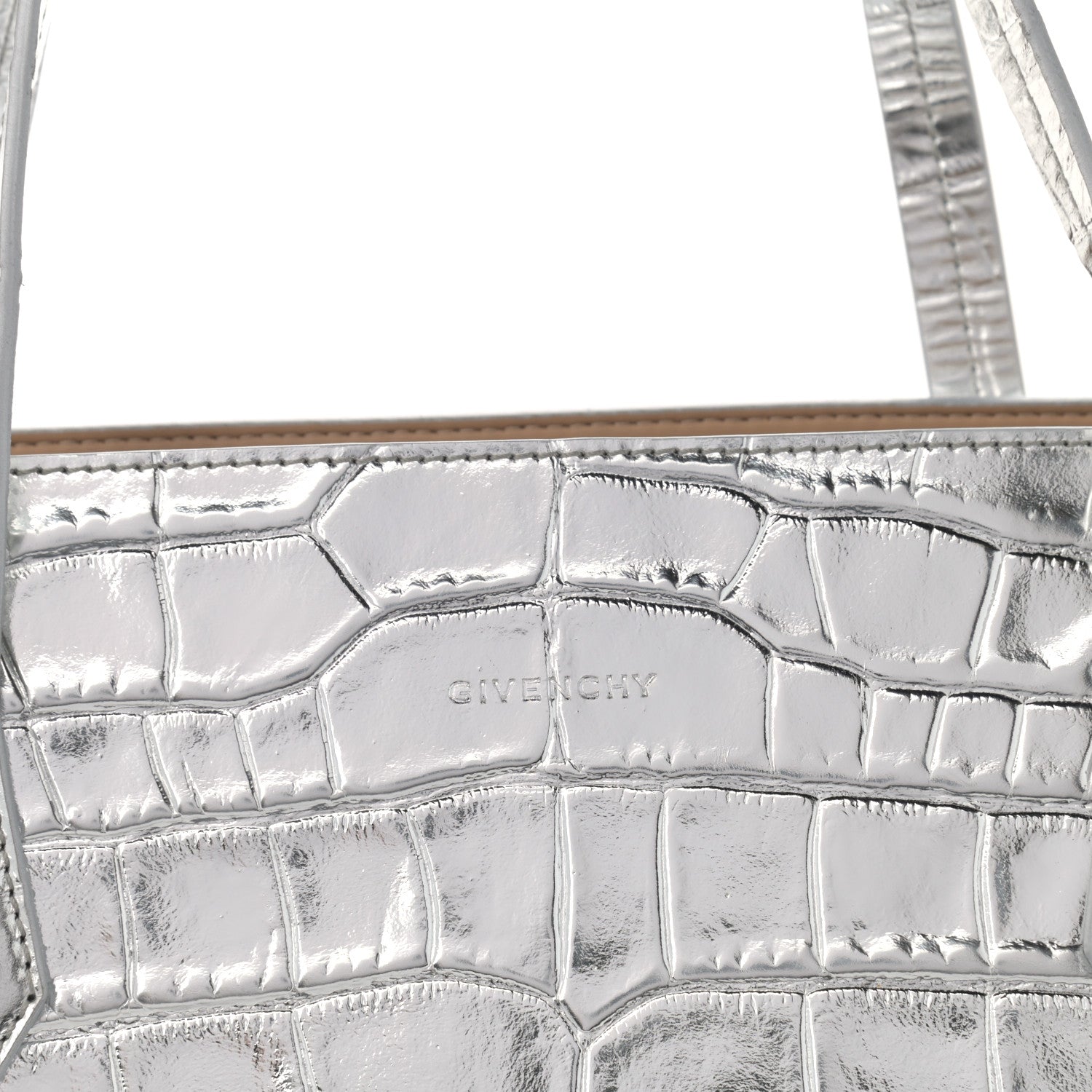 Givenchy Metallic Calfskin Crocodile Embossed Wing Tote Silver 9 of 12