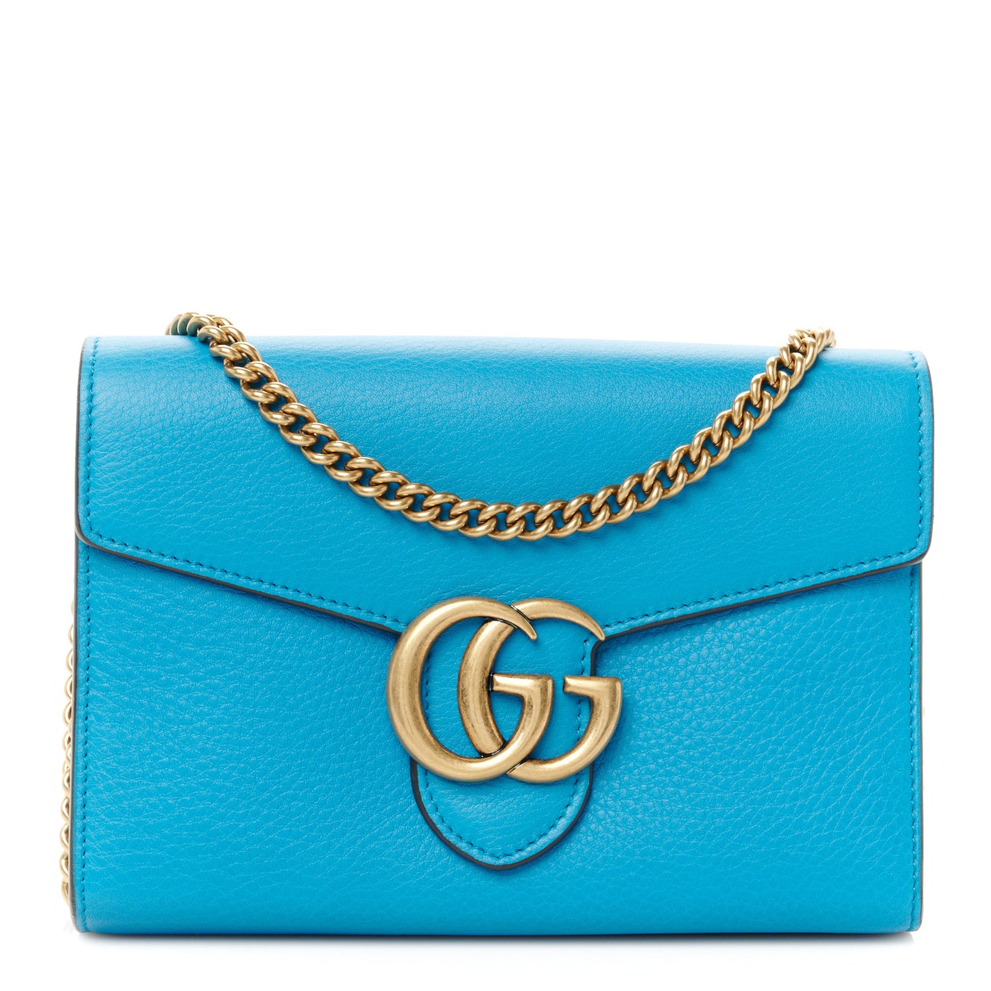 Calfskin GG Marmont Chain Wallet Blue