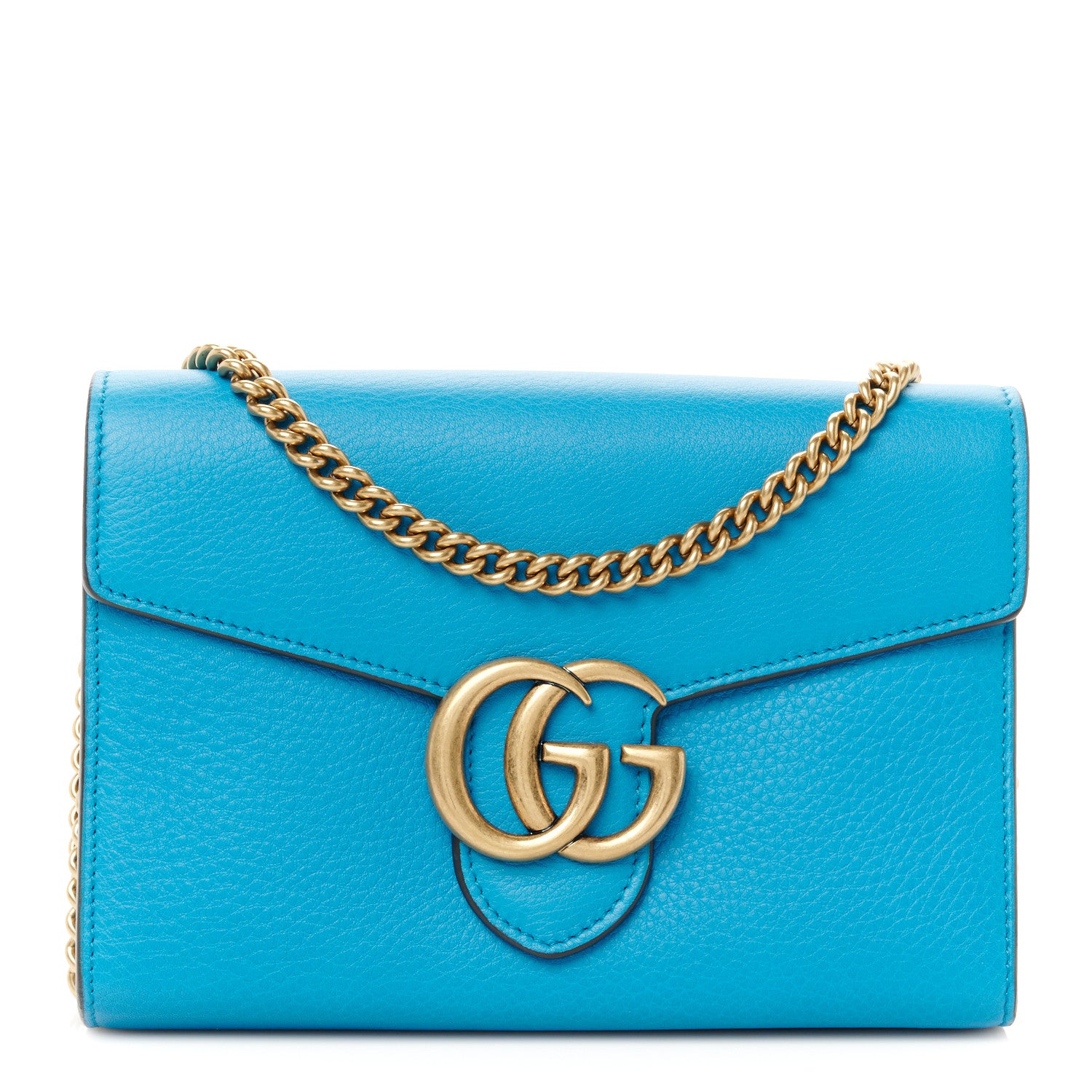 Gucci Calfskin GG Marmont Chain Wallet Blue 1 of 10