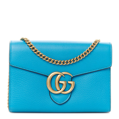 Gucci Calfskin GG Marmont Chain Wallet Blue 1 of 10