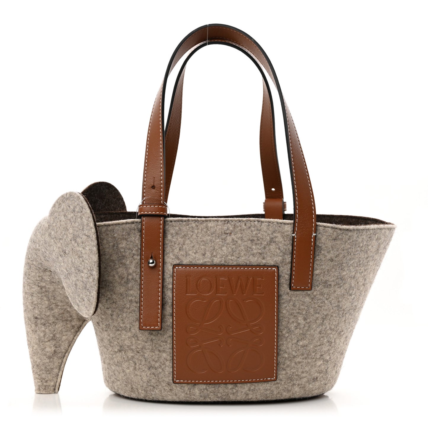 Calfskin Felt Elephant Basket Tote Beige Brown