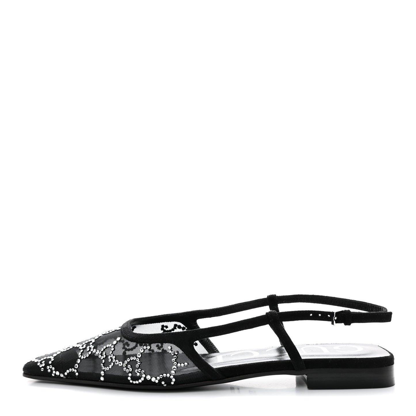 Suede Mesh Crystal GG Monogram Slingback Ballet Flats 35.5 Black