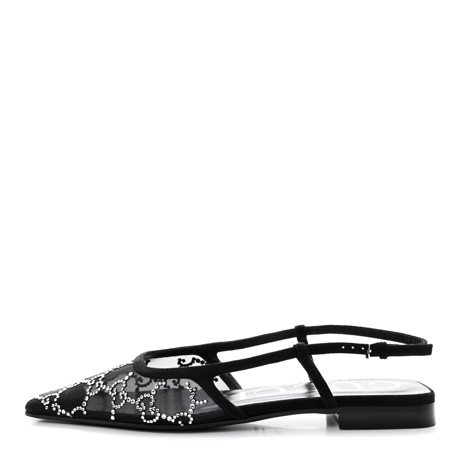 Gucci Suede Mesh Crystal GG Monogram Slingback Ballet Flats 35.5 Black 1 of 8