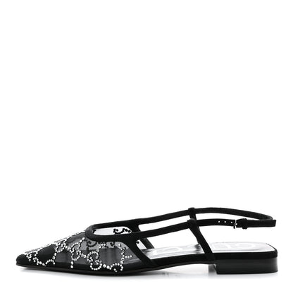 Gucci Suede Mesh Crystal GG Monogram Slingback Ballet Flats 35.5 Black 1 of 8