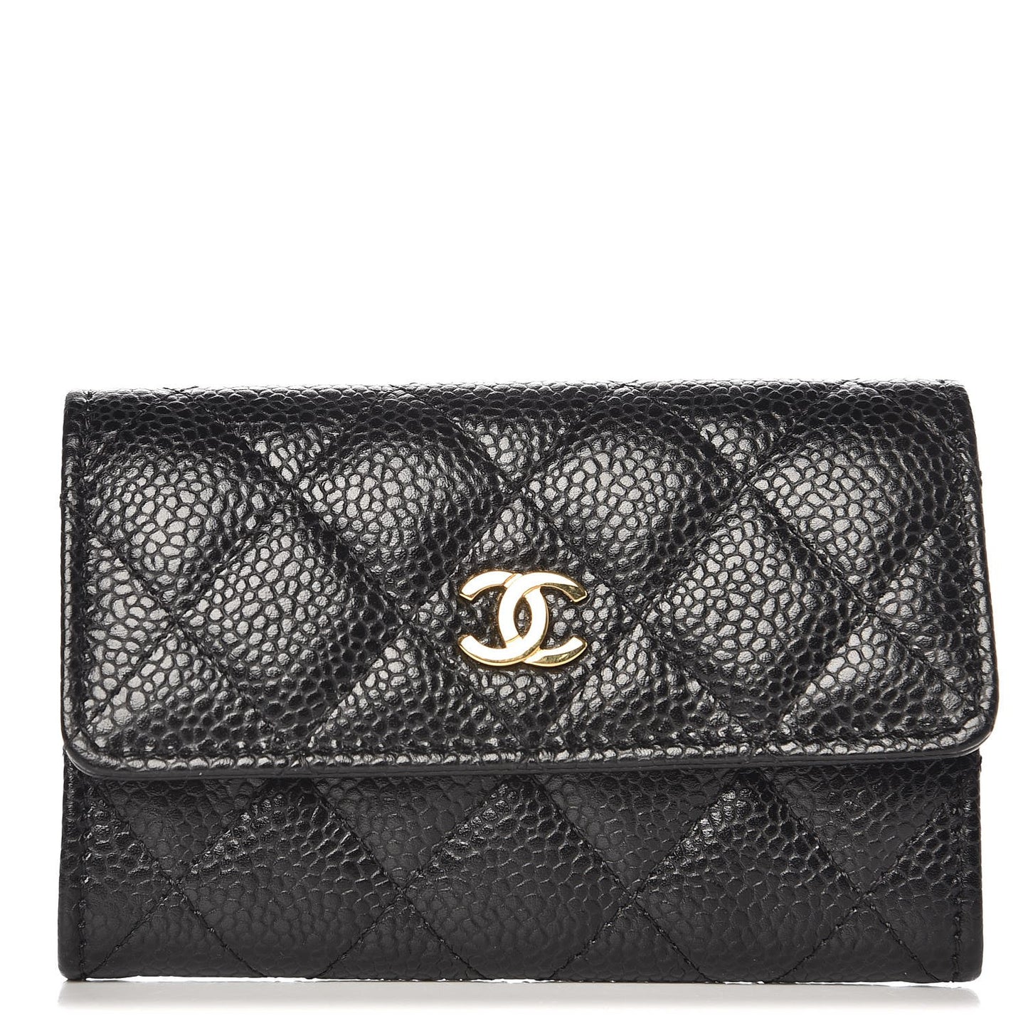 Caviar Quilted Flap Card Holder Black