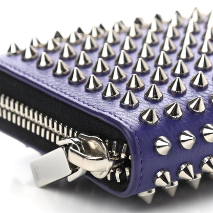 Christian Louboutin Calfskin Panettone Spiked Zip Around Wallet Purple 5 of 8