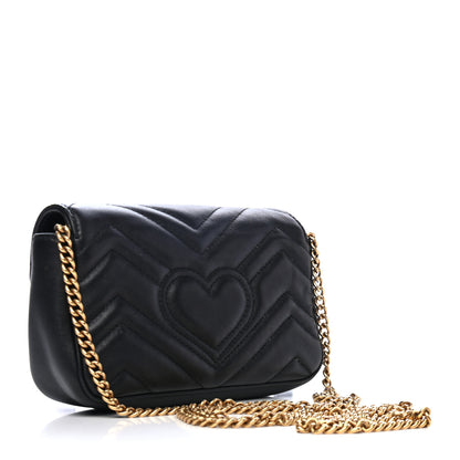 Gucci Calfskin Matelasse Super Mini GG Marmont Shoulder Bag Black 2 of 4