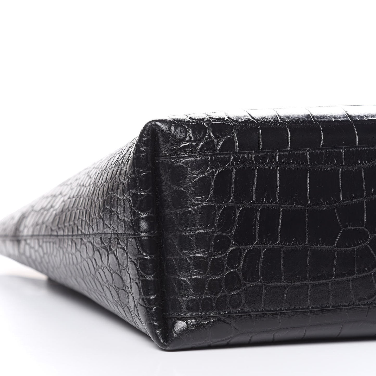 Calfskin Crocodile Embossed Bold Shopper Tote Black