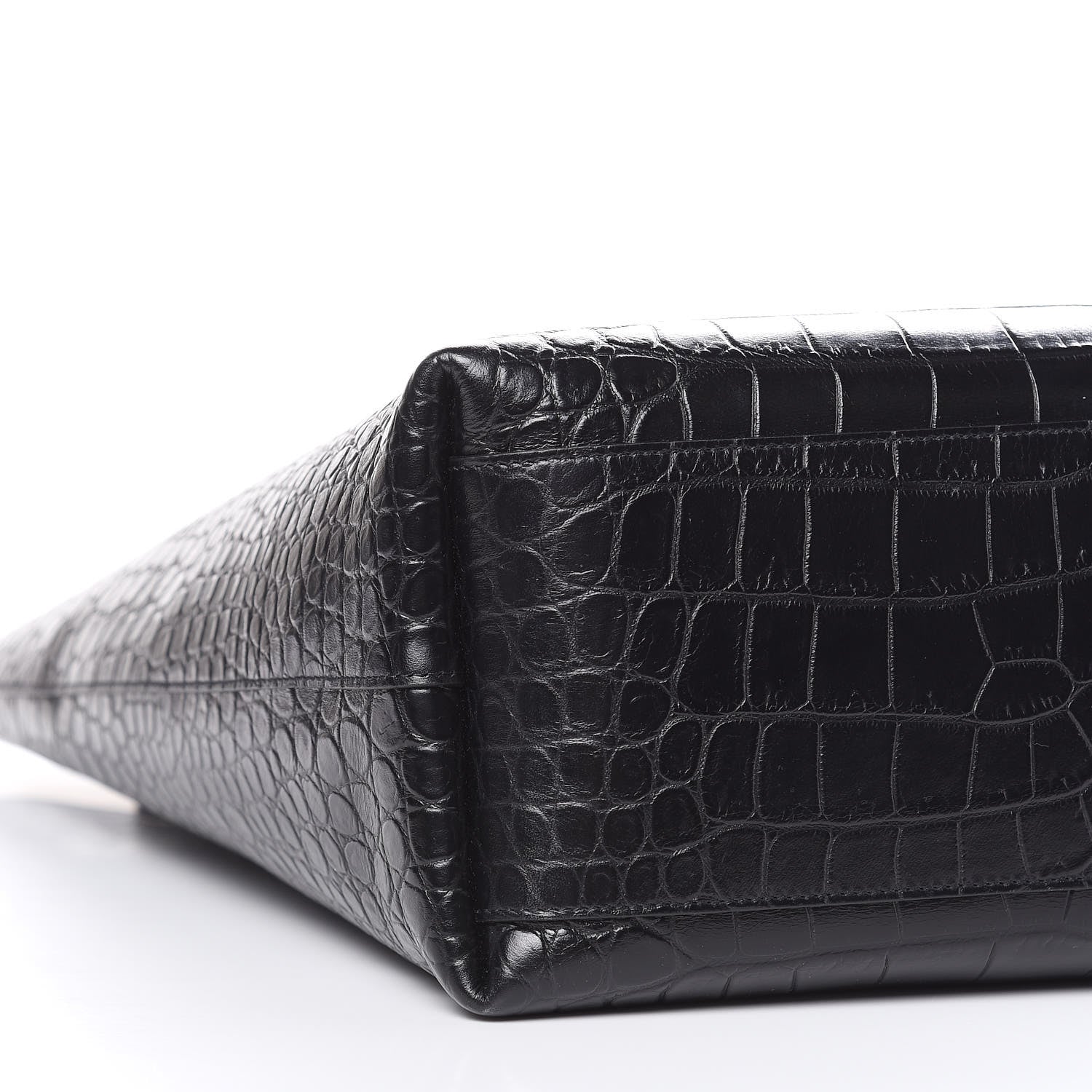Saint Laurent Calfskin Crocodile Embossed Bold Shopper Tote Black 7 of 12