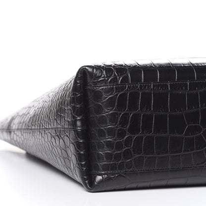 Saint Laurent Calfskin Crocodile Embossed Bold Shopper Tote Black 7 of 12