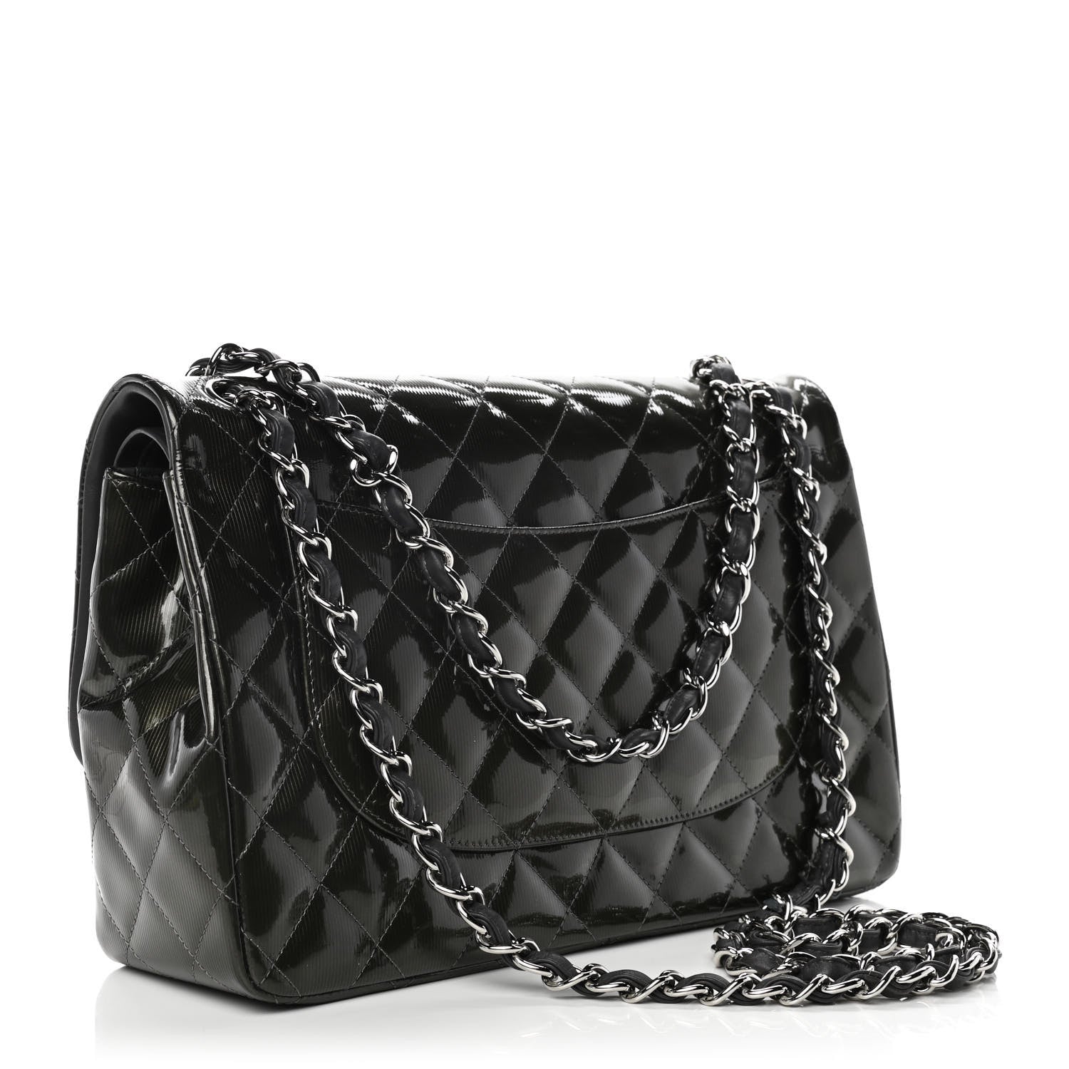 Chanel Striated Patent Quilted Jumbo Double Flap Green 3 of 11