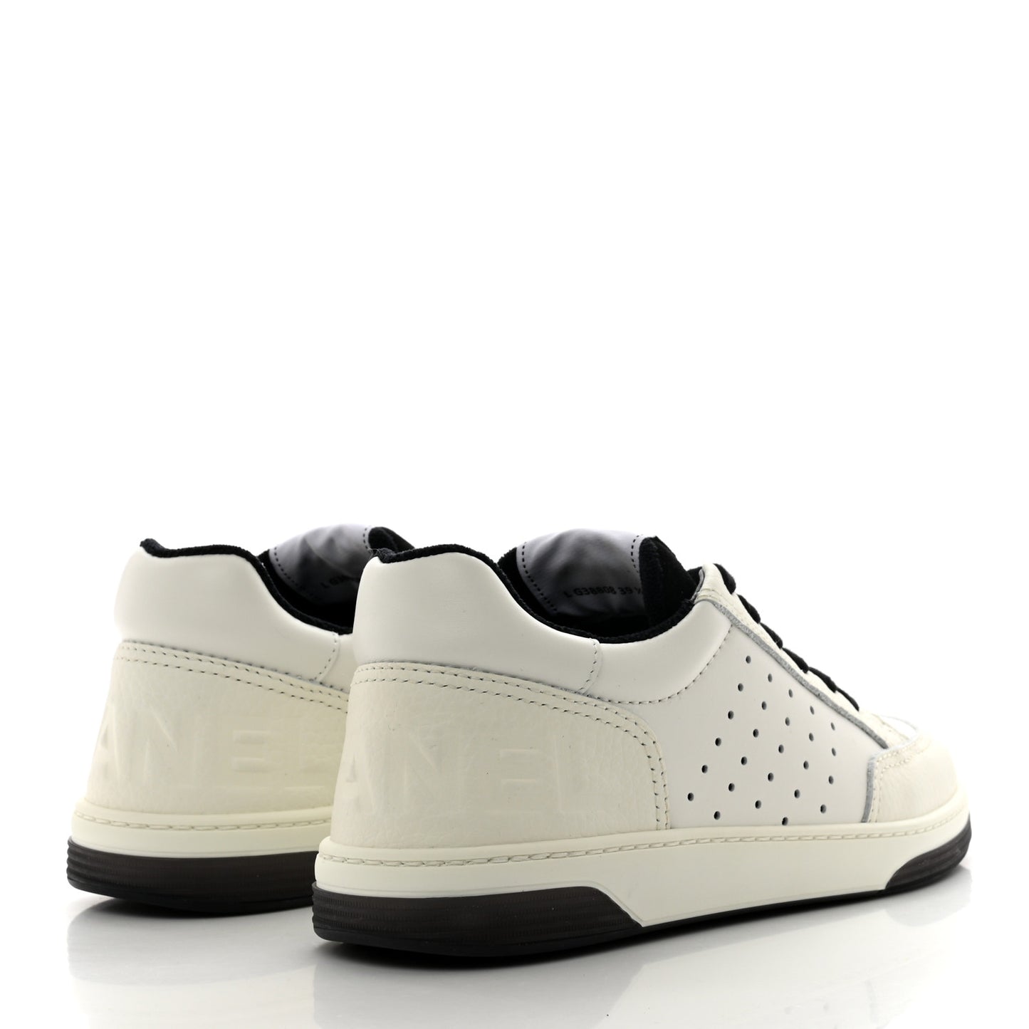 Grained Calfskin Fabric Womens Logo Sneakers 39.5 White Black